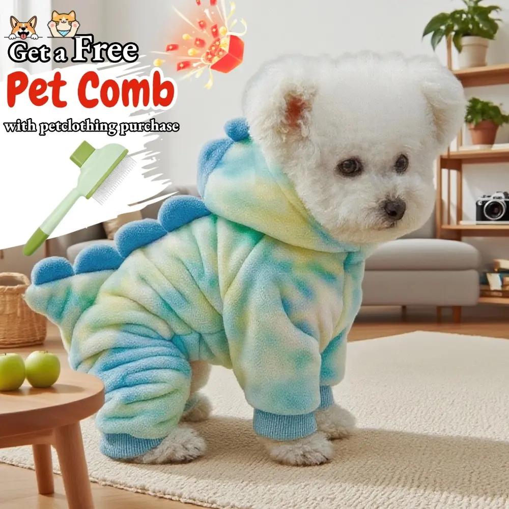 Dinosaur pajamas for Dogs and Cats,Christmas Design Dog Pajamas Cozy Warm, Pet Pajama Holiday Costume,Plush Dog Vest Thick velvet warm hoodie jacket,Pet Costume Cozy Puppy kitten Christmas Outfit,Perfect for Holiday Gatherings & Daily Wear!