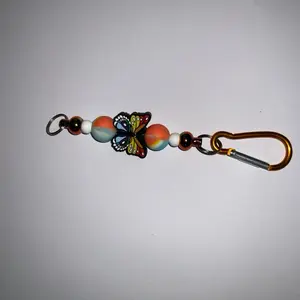 Butterfly Keychain with Colorful Beads and Carabiner Hook for Keys and Accessories