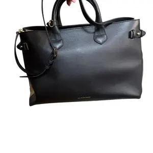 Pre-owned BURBERRY leather Tote Bags Pre Owner Black Banner Tote – Large