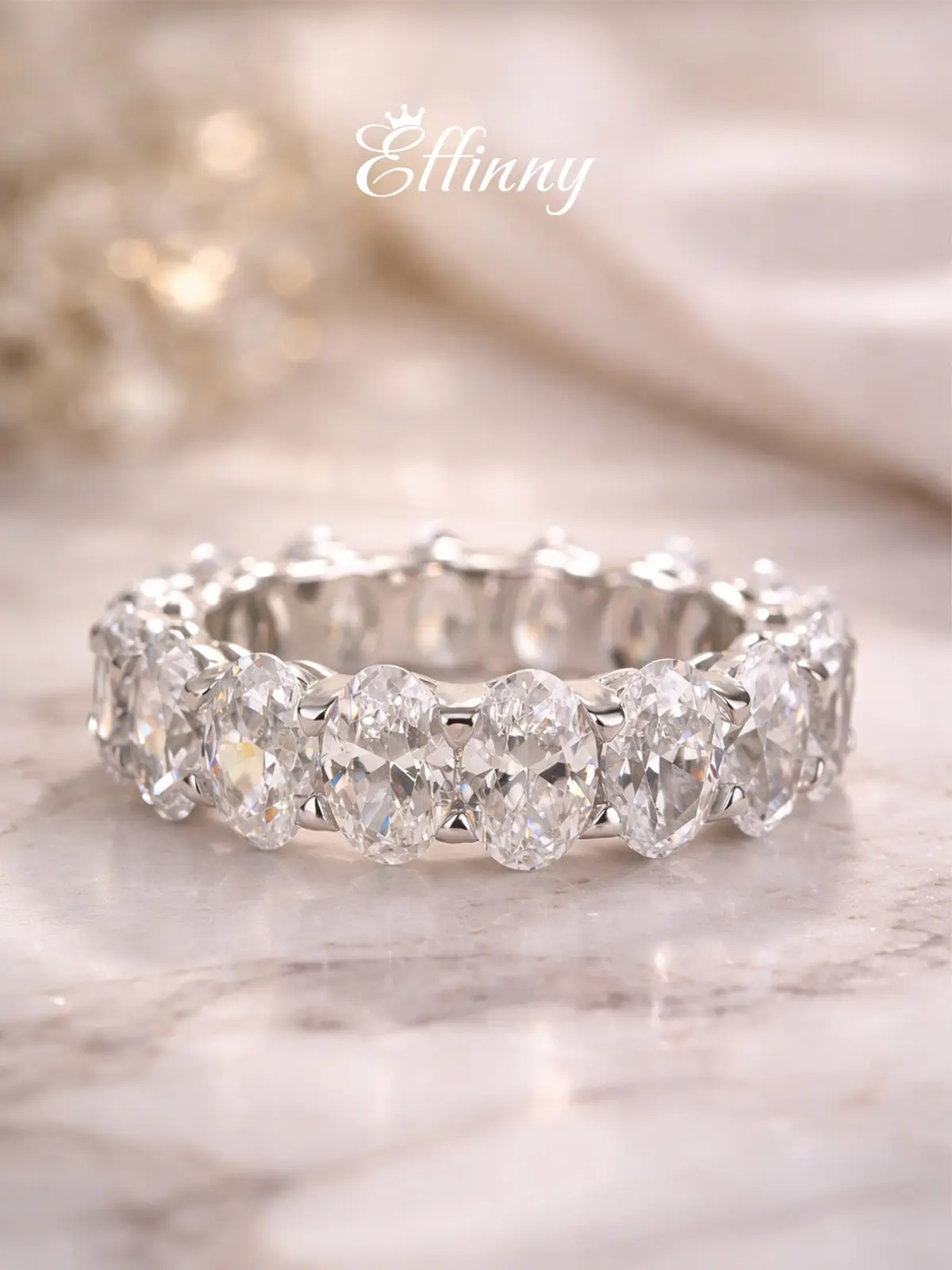 Effinny 14K Gold Plated Full Eternity Oval Cut Wedding Band, 5A CZ Fashion Jewelry Stackable Ring for Women