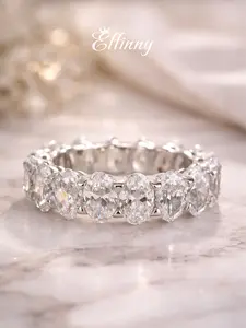 Effinny 14K Gold Plated Full Eternity Oval Cut Wedding Band, 5A CZ Fashion Jewelry Stackable Ring for Women