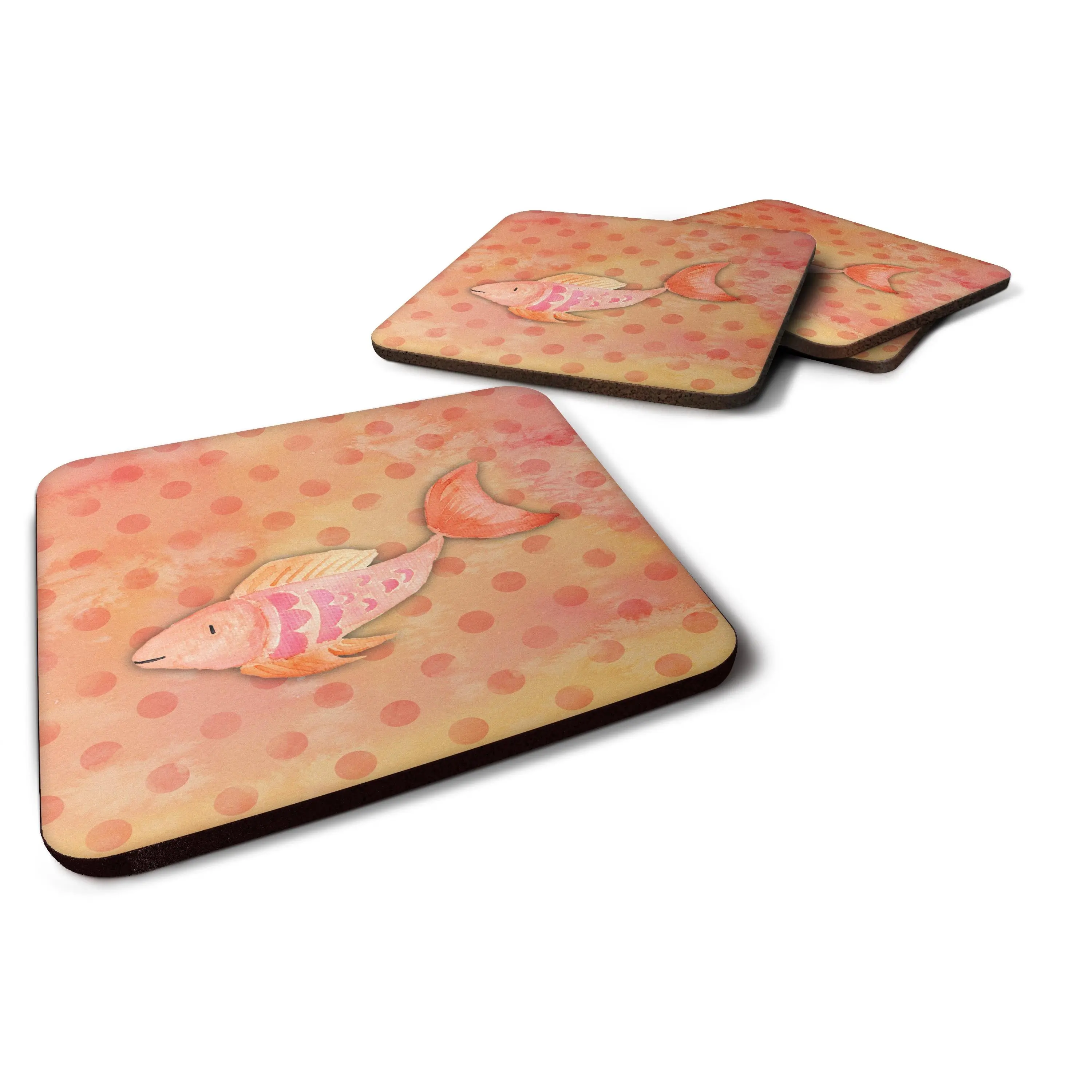 Orange Fish Watercolor Foam Coaster Set of 4, Kitchen Tableware Accessory, Model BB7387FC