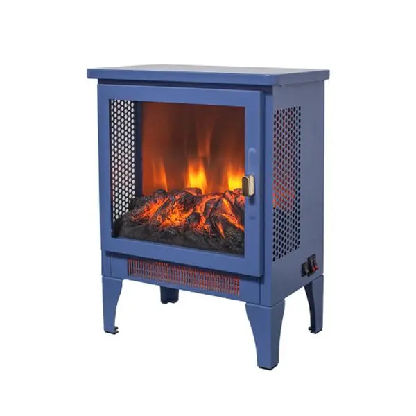 18-in Freestanding Electric Fireplace Stove Heater, 3D Flame Effect, Classic Blue Home Improvement Heating Appliance