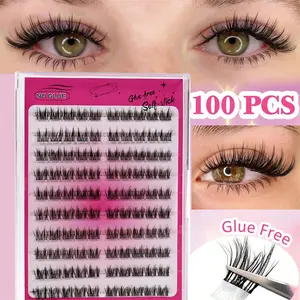 100pcs Self-Adhesive Eyelash Clusters, 13mm Length, No Glue Needed, DIY False Lashes, Pre-Sticky Wispy C Curl, Natural Look, Eyelash Extensions