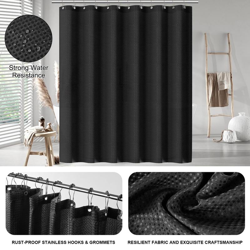 Black Ribbed Bathroom Accessory Set (10 Pieces) with Wood Detail, Water-Resistant Modern Bathroom Decor