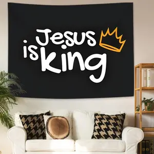 "Jesus Is King" Crown Chris Devout Tapestry - Aesthetic Wall Hanging Decor - Polyester Tapestry for Bedroom, Home Office, or Studio unique gift