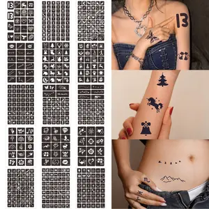 600 PCS Temporary Tattoo Stencils,15 Sheets Henna Tattoo Stencils Kit Templates, Airbrush Reusable Glitter Tattoo Stencils for Face Hand Finger Body Art Template Painting Stencil for Women Adults