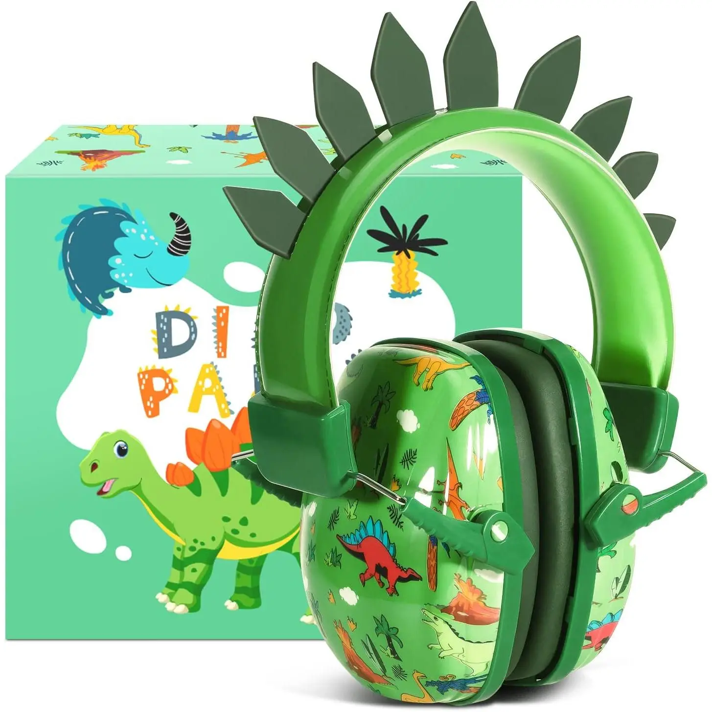 3C9-HPS013 Cute Dinosaur-Themed Kids' Noise Cancelling Safety Earmuffs (1-12 Years, 1 Size) - NRR 25dB Hearing Protection for Concerts, Airports, Construction Sites, ABS Shell, 360-Degree Rotation Ear Cups, Sensory Needs