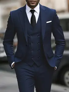 Men's 3pcs Suit, Blazer, Vest & Pants, Double-Breasted Business Wedding Party Jacket, Matching Pants, Business Attire 3pcs Ensemble, No Stretch Fabric, all-Season Wear, Hand Wash/Dry Clean Care, Solid Color Suit