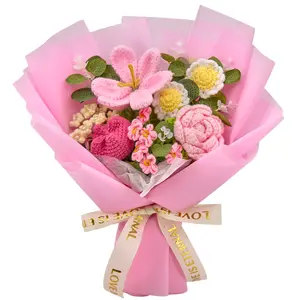 Mother’s Day Gift, YShomy Handmade Crochet Flower Bouquet with Tulips, Roses, Daisy & Forget-Me-Nots, Graduation Gift, Birthday, Anniversary Gift for Her, Girlfriend, Wife, Friend, Includes Card, Elegant Design, Wedding & Christmas Gift