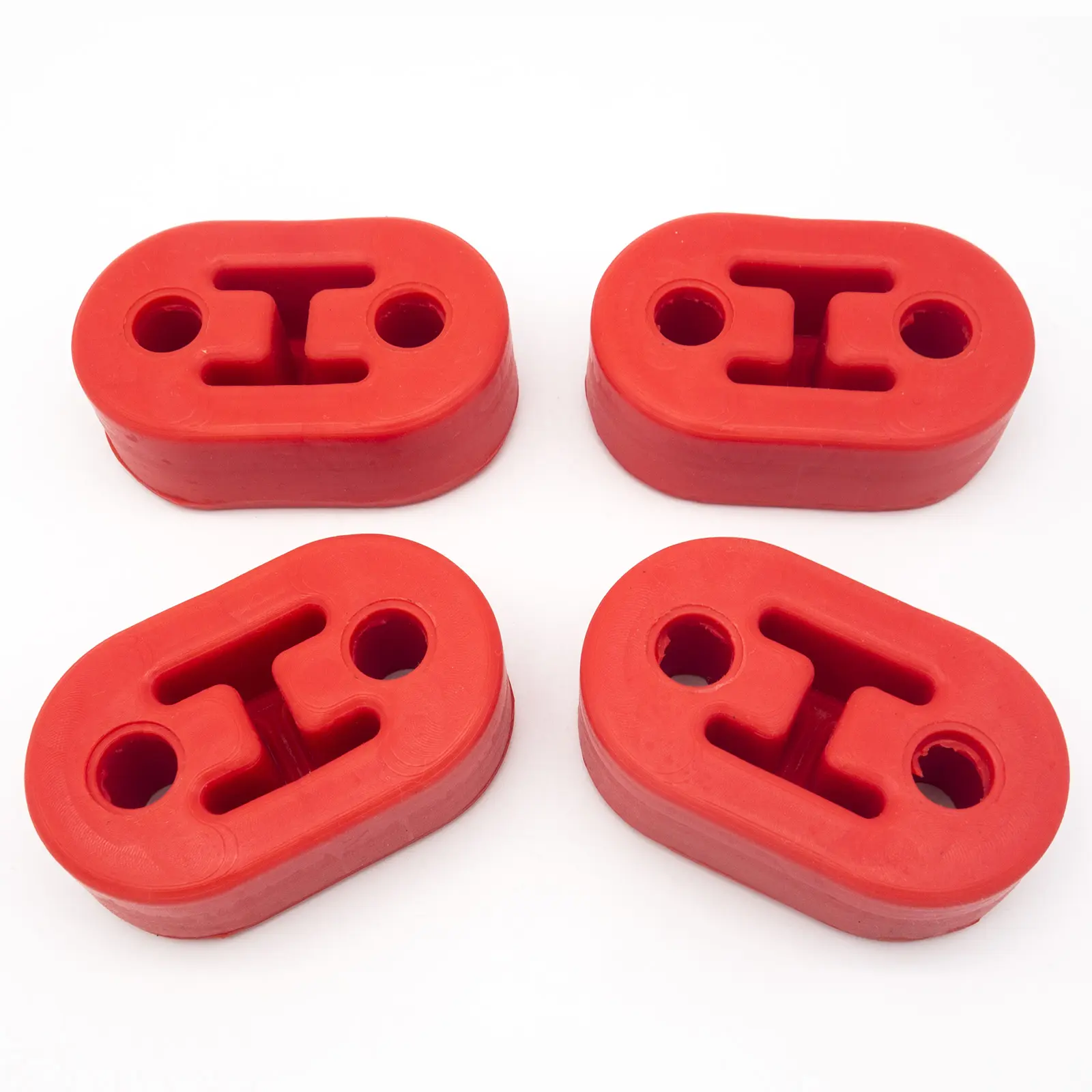 3mirrors Universal Automotive Car Accessory Exhaust Hangers - 4PCS Red 2 Hole Fitment Muffler Bushing Insulator Shock Absorbent Mount Bracket