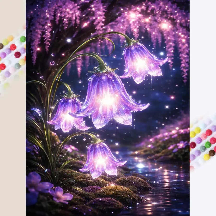5D diamond painting kit full round drill, Magical flowers DIY mosaic wall art, beginner craft kit (with tools), home wall decoration gift, diamond art kit