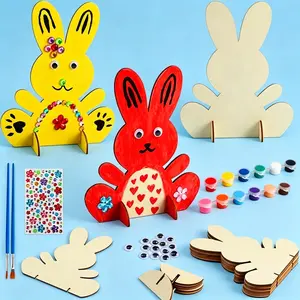 10-Pack Wooden Bunny Cutouts Easter Craft Painting Kit for Kids Ages 4-12, DIY Spring Arts Supplies, Easter Basket Stuffers