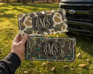 Monogram License Plate, Personalized Initials Car Tag, Camo & Rustic Hunter Front Plate, Custom Country Auto Accessory