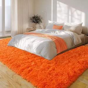 Soft Shag Rugs For Bedroom, Orange Fluffy Shaggy Rugs For Living Room Nursery, Luxury Modern Plush Carpet Girls Boys Kids Room Dorm Indoor Home Decor, Upgrade Non-Slip