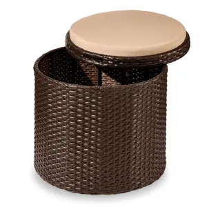 Best Choice Products Round Wicker Ottoman, Multipurpose Furniture w/ Removable Cushion, Steel Frame