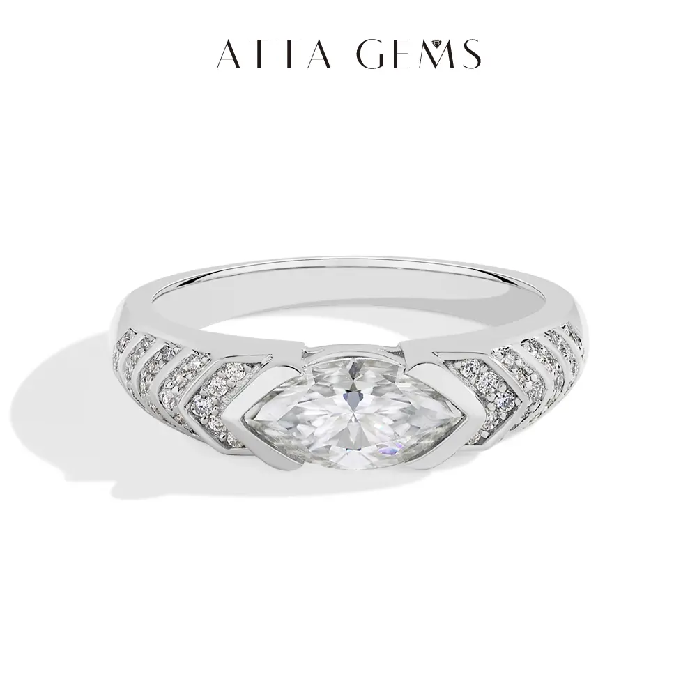 Women's 1CT Marquise Cut Lab-Created Moissanite Ring - Fine Moissanite Rings, 1CT Lab Stone, Simple Everyday Wear Artificial Gemstone Jewelry R171, Elegant for Office to Dinner, Pairs with Any Outfit, Everyday Rings