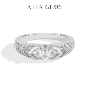 Women's 1CT Marquise Cut Lab-Created Moissanite Ring - Stylish Simple Daily Wear Artificial Gemstone Jewelry R171, Elegant Glittering Ring