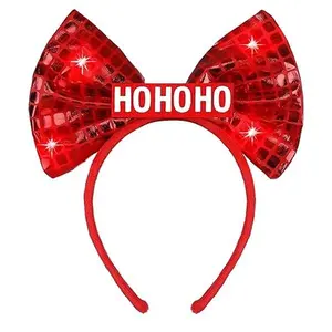 Light Up Christmas Headbands Bows Hairbands for Women - Xmas Bowknot Headpieces Hair Accessories Woman (Ho Ho Ho, Red, One Size)