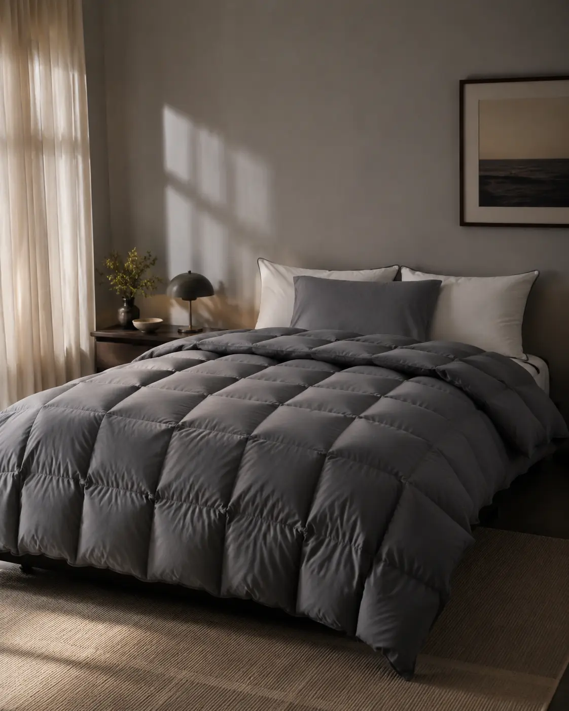 All Season Grey Down Comforter Breathable Lightweight Luxury Hotel Bedding Duvet Insert
