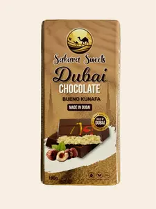 Sahara Sweets Dubai Chocolate Bar - Handcrafted Milk Chocolate with Bueno & Crispy Kunafa Filling. Authentic flavors from Dubai
