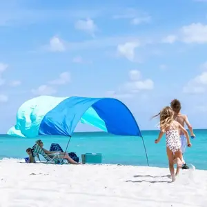 150 Sq. Ft. Wind-Powered Beach Shade Canopy - High Quality, Lightweight (4 lbs), Easy Setup in 3 Minutes, Blue Perfect for Family Outings and Relaxation bed tent 3-4 person sun shelter szhlux hammock