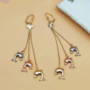 Handcrafted Copper Animal Motif Dangle Earrings - Elephant & Dolphin Tassel Pendant, Unisex Men's Accessories & Earrings for Women, Casual Style Costume Jewelry, Ideal for Daily Wear & Party Gifting
