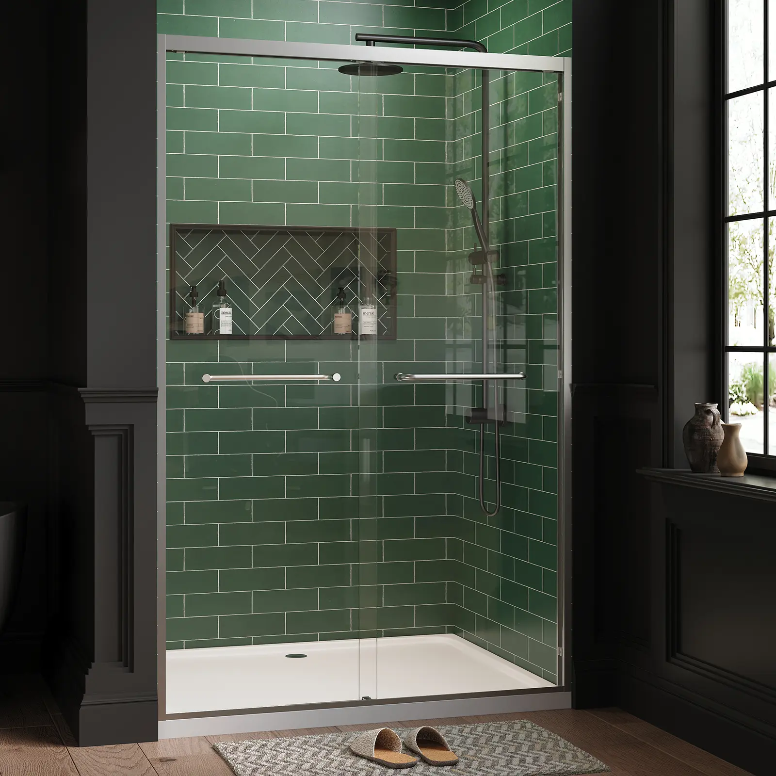 Modern 43"-48"  55"-60" Adjustable Sliding Shower Door, 1/4" (6mm) Tempered Glass Matte Black Shower Enclosure