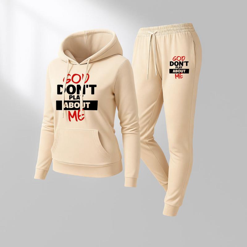 Women's GOD DON'T PLAY ABOUT ME Graphic Print Hoodie, Casual Sportswear, Long-Sleeved Hooded Jacket, Suitable for Autumn and Winter, Everyday Wear, Indoor and Outdoor Sportswear Set
