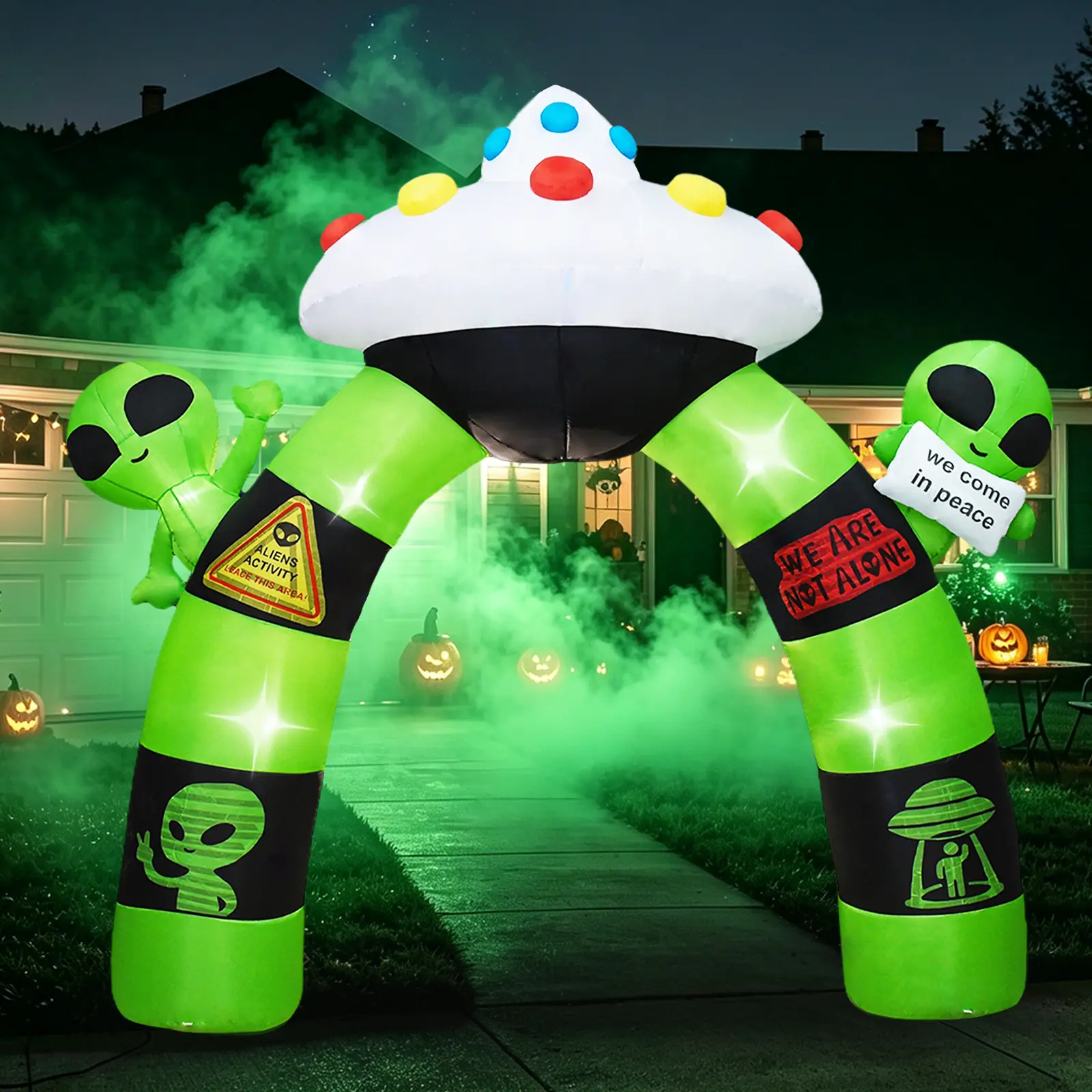 10FT Halloween Inflatable Alien UFO Arch Outdoor Decoration with LED Lights, Blow Up Archway Yard Decor for Garden, Lawn, Home, Yard, Indoor, Outside, Party, Porch