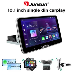 10.1 Inch Junsun Single DIN Car Stereo Universal Android 15 2GB+32GB  Rotatable Touchscreen with CarPlay/AndroidAuto/Mirror Link, WiFi/GPS/Bluetooth/RDS/USB/FM/Steering Wheel Controls with Rear Camera