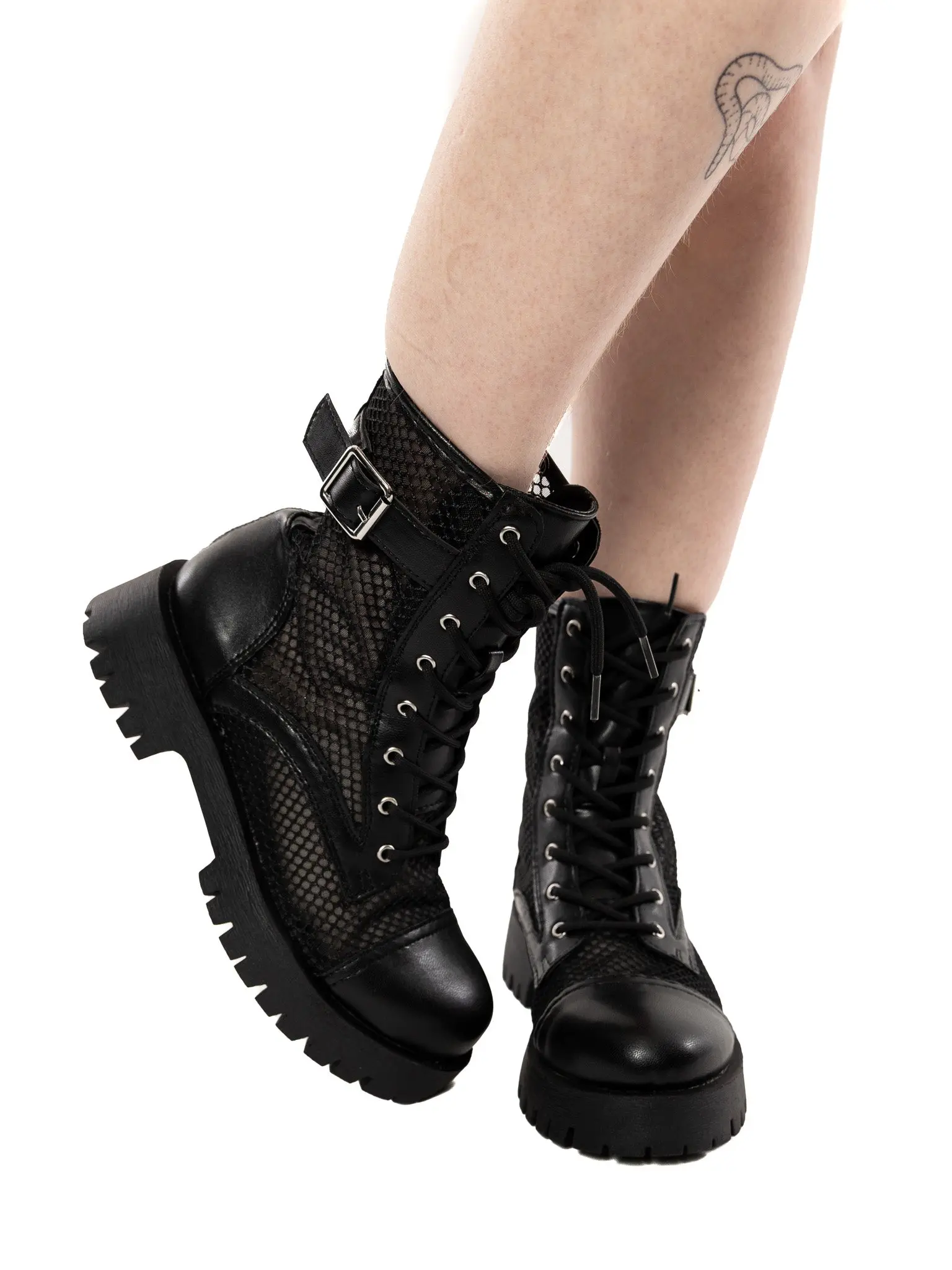 Fishnet Mesh Combat Boots
