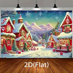 Durable Polyester 2D Christmas Village Winter Wonderland Backdrop - 1pc Summervibes Non-Electric Banner with Snowy Houses, Festive Decorations, Snowflakes for Holiday Parties, Birthdays, Birthday