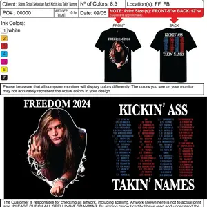 Sebastian Bach Freedom 2024 Tour Shirt