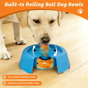 Dog Slow Feeder Dog Bowls with Sucker for Liquid Treat, （strong grip, no sliding）[Built-in Rolling Ball] No Spill Bone Broth Dog Licking Bowl, Multi-Purpose Puppy Yogurt Feeder Bowl for All Breeds Dietary Supplement/Post-op Nutrition Feeding