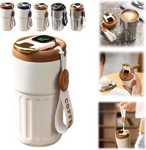 Smart Temperature LED Display 450ml  Insulated Thermo Tumbler – Stainless Steel Double-Walled Coffee Mug with Digital Touch Screen, Leak-Proof Lid, and Portable Strap for Hot & Cold Drinks