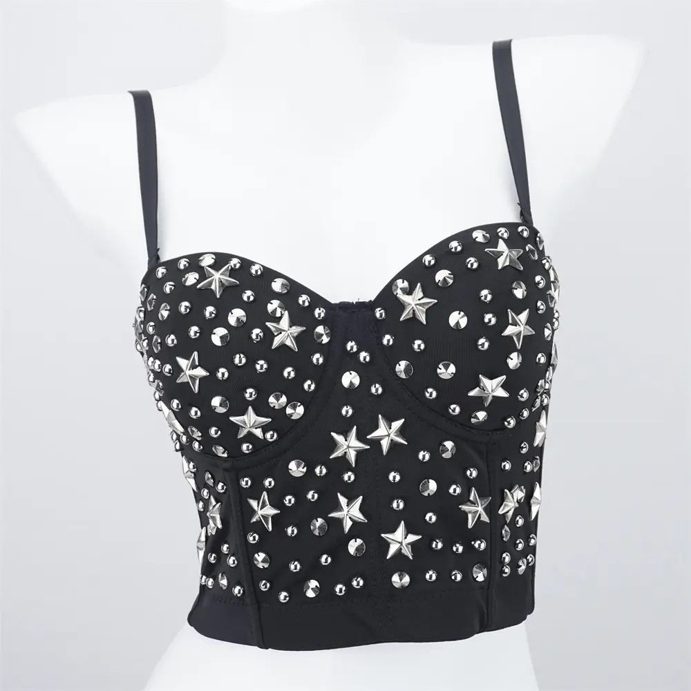 Women's Fitted Short Metal Star Corset Crop Top - Athletic Sportswear Sleeveless Fishbone Shaper Tank for Lady Summer Party Outfits, Mini Crop