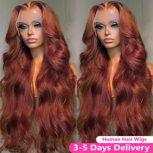 Bling Hair Ginger Color Wigs Human Hair 13x4 Body Wave Lace Frontal Wig 180% Density Transparent Lace Front Wigs For Women
