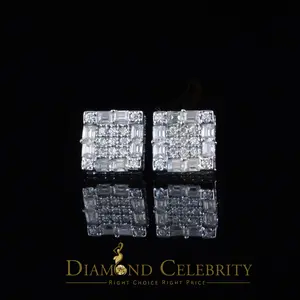 Diamond Celebrity's 925 White Silver 1.00ct VVS 'D' Moissanite Square Stud Earring Men's/Womens