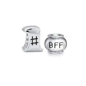 .925 Sterling Silver Winner First Place Number One Word #1 & Best Friends Forever Charm Bead (Set)