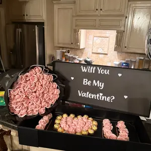 I Love U Box Valentine's Day Proposal Box with Pink Roses & Chocolate - 50 Count Bouquet for Special Moments