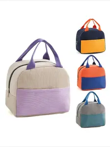 Multi - Color Reusable Corduroy Durable Lunch Bag for Kids - Thickened Insulated Design, Ideal for Go To School,Travel, Work & Trips