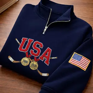 USA Hockey Gold Embroidered Quarter Zip Shirt, Vintage 1980 and 2026 Winter Games Shirt, Team USA Hockey Shirt