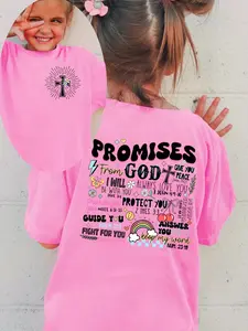 Girls' "Promises From God" Short Sleeve Cotton T-Shirt, Christian Bible Verse Graphic Tee