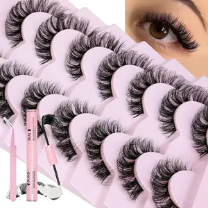 D Curl False Eyelashes with Eyelash Glue & Tweezers, 1 Set Natural Curling Fake Eyelash for Diy Eyelash Extensions, Volumized Faux Lashes for Makeup Enhancement