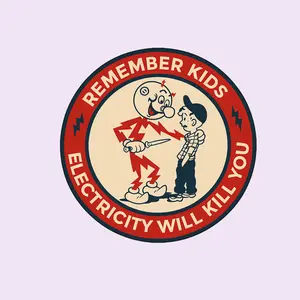 Retro Electric Safety Sticker, Vintage Danger Sign Decal, Funny “Electricity Will Kill You” Warning, Old-School Hazard Graphic