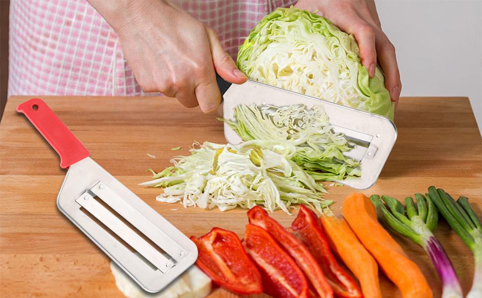 Cabbage Chopper Shredder, 2 Pack Cabbage Cutter Knife Kitchen Slicer Sauerkraut Cutter Coleslaw Grater, Sharp Stainless Steel Blades, Black & Red Handle Cabbage Chopper Shredder, 2 Pack Cabbage Cutter Knife Kitchen Slicer Sauerkraut Cutter Coleslaw Grater, Sharp Stainless Steel Blades, Black & Red Handle