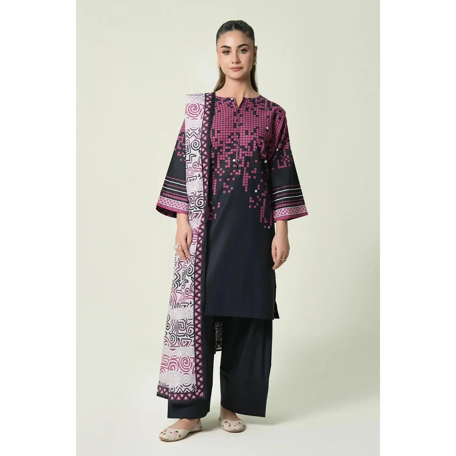 Women's Breathable Lawn 3-Piece Suit - Stitched Floral Print Shirt and Trouser with Matching Dupatta for Effortless Elegance, Lady, Clothes