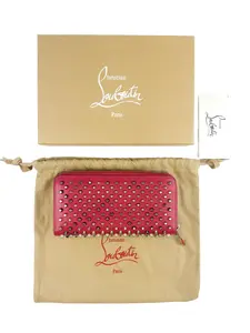 Pre-owned christian louboutin Fuchsia leather with gold and gun metal tone hardware. S Small Leather Goods PINK SPIKES FULL SIZE WALLET