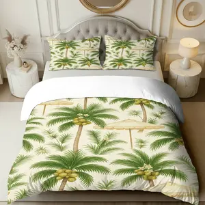 3PCS Duvet Cover Set, 1 Duvet+2 Pillowcases(Without filler), Palm Tree Tropical Beach Relax Island Paradise theme, Summer bedding set, Nature Decor Comfortable Suitable for decoration Bedroom Living Room Hotel Resort.